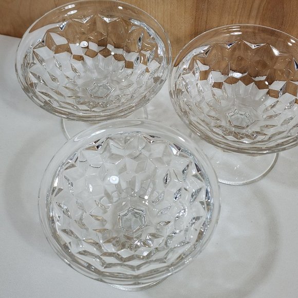 3) Vintage Fostoria American Clear Low Sherbet Coupe Glasses flared rim cubist - Picture 3 of 8